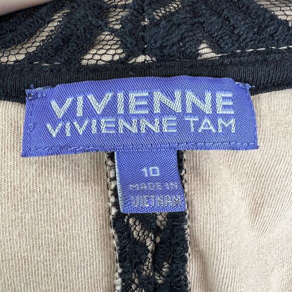 Vivienne Tam Black Tan Lace Overlay Cropped Asymmetric Evening Jacket Blazer 10 - Picture 5 of 6